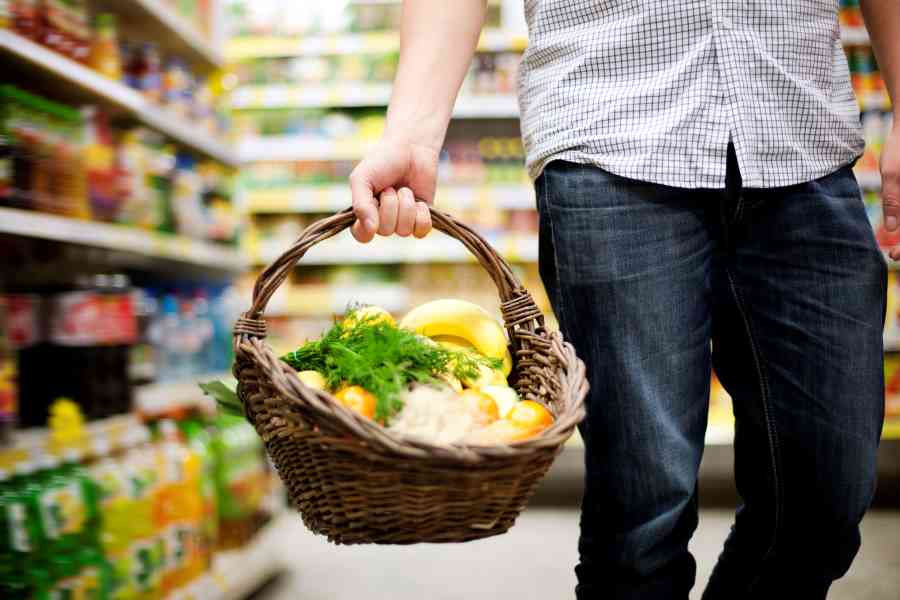 what foods and supplements for adhd brain - basket filled with healthy food in supermarket